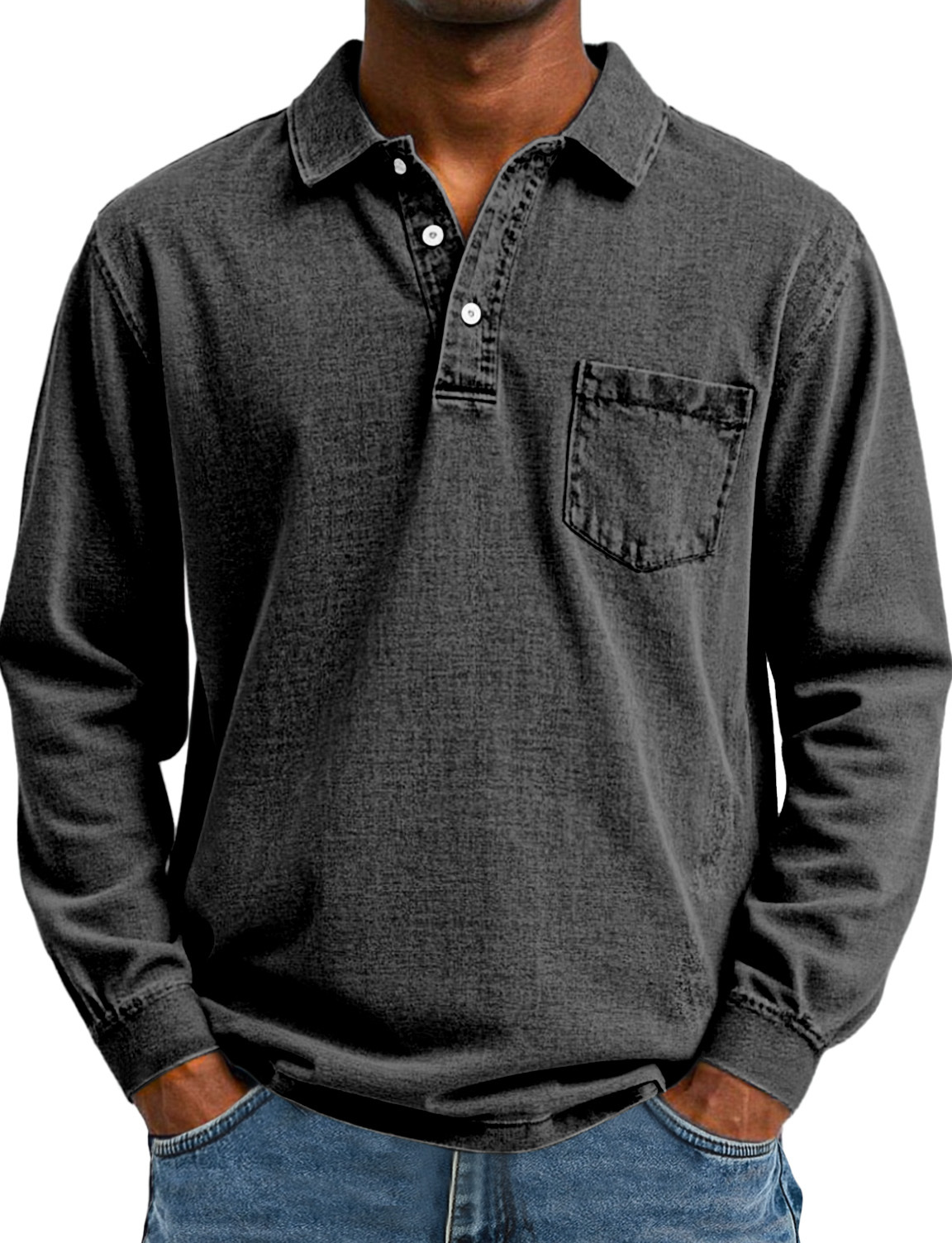 Black Friday Early Bird Special 💥 Men's Retro Solid Color Pocket Lapel Long Sleeve Polo Shirt