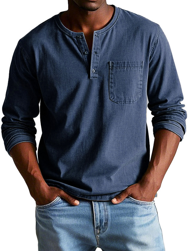Black Friday madness is here 💥 Men's Fashion Vintage Distressed Pocket Long Sleeve Henley Shirt