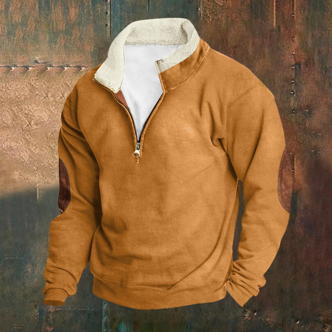 Men's Outdoor Vintage Stand Collar Long Sleeve Cashmere Sweatshirt
