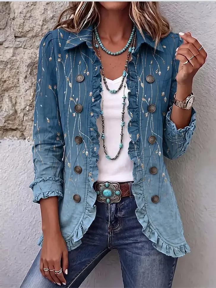 🤲LAST DAY SAVE 70% ⏰Boho-chic Floral Embroidered Utility Ruffled Trim Jacket