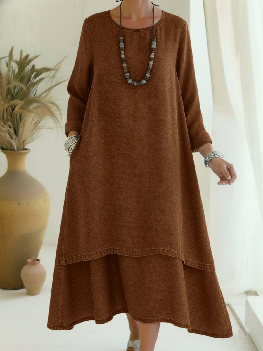 Elegant Double-layered Hem Denim Dress
