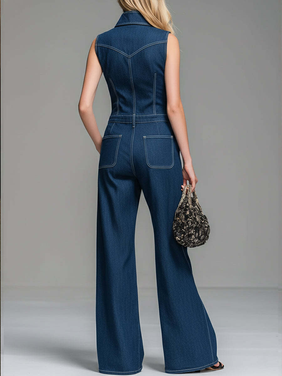 Women's Casual 100% Cotton Zip-up Denim Jumpsuit