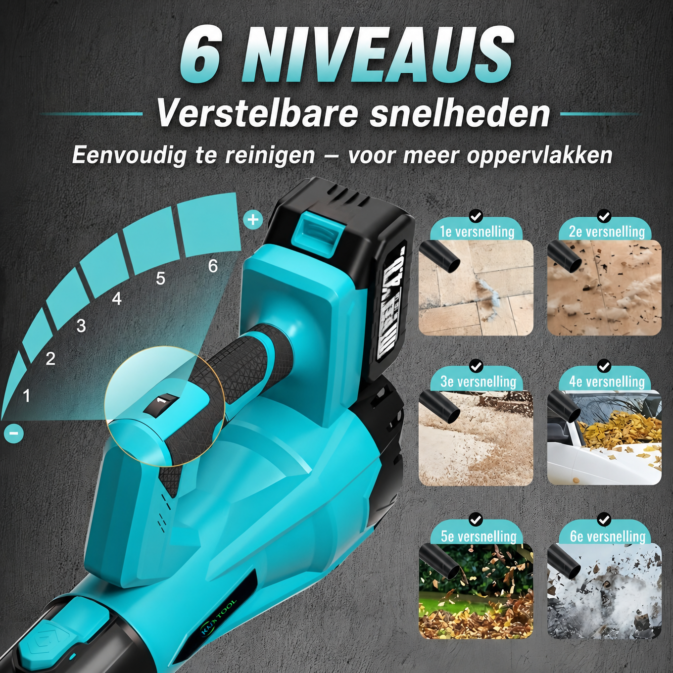 21V draadloze 6-snelheden bladblazer: Voor snel en effectief onderhoud van tuin & terras – met 2 accu