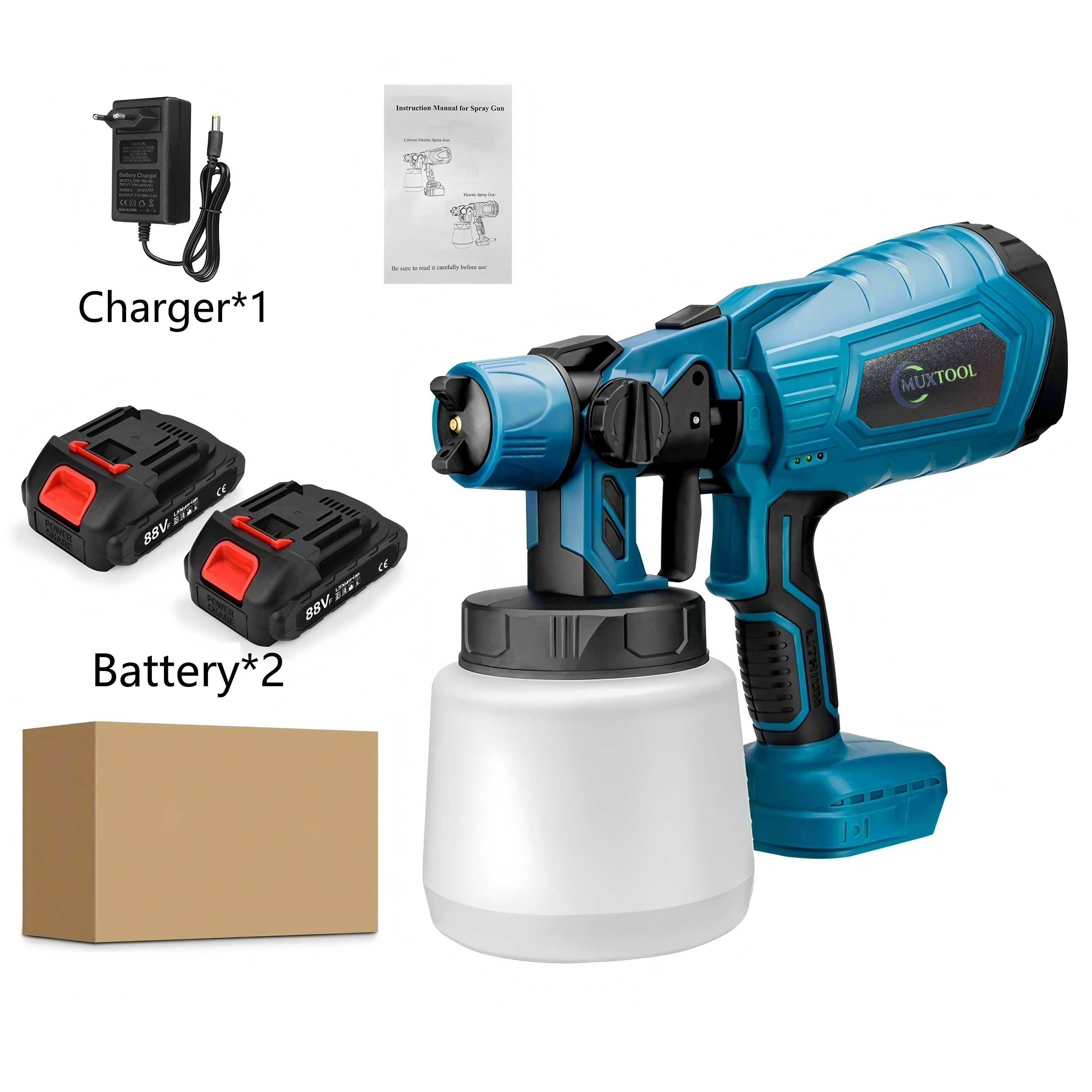 High-pressure cordless paint sprayer with 2 batteries