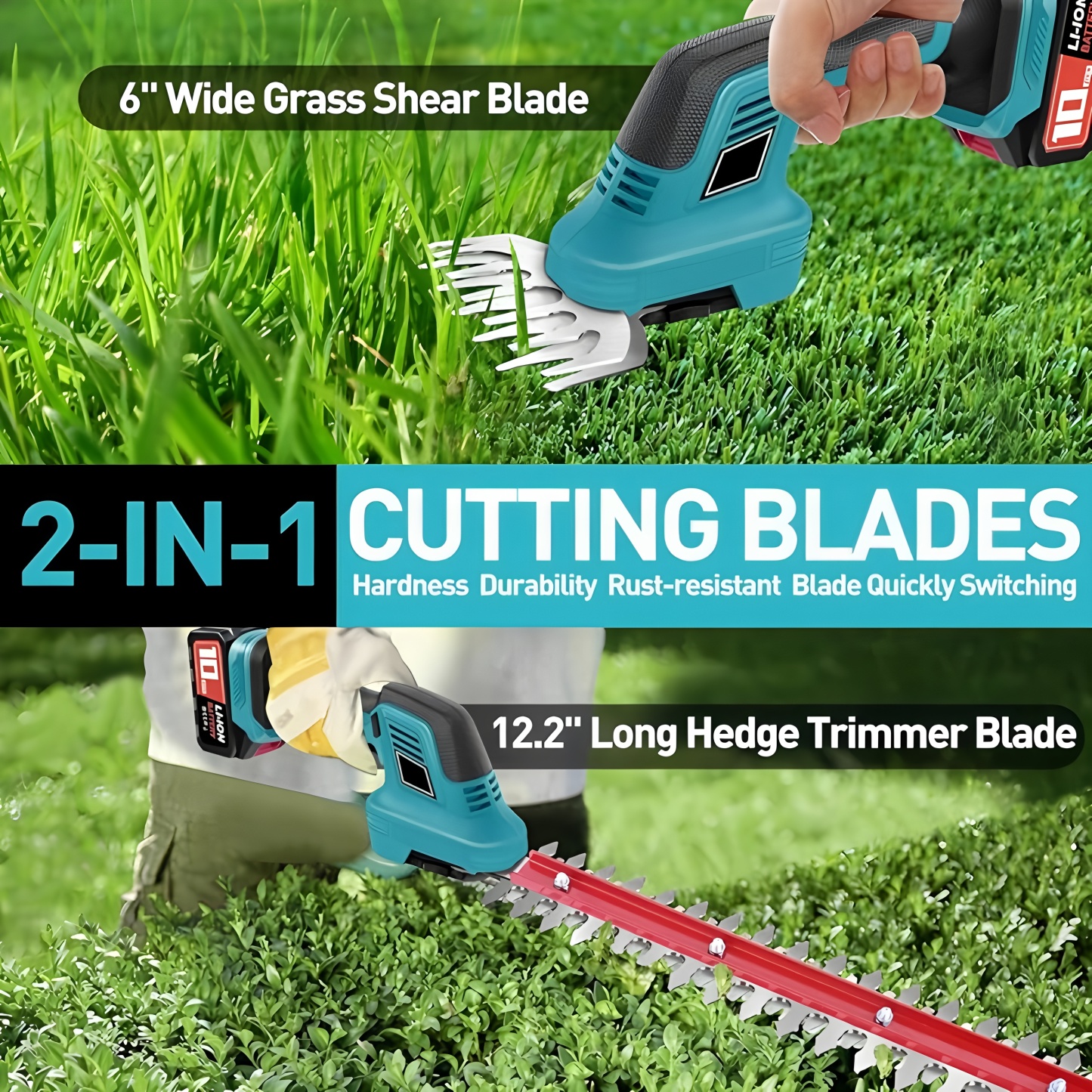 2-in-1 Cordless Hedge Trimmer & Grass Shears with 2 Batteries – Lightweight, Compact & Perfect for Garden and Lawn Care