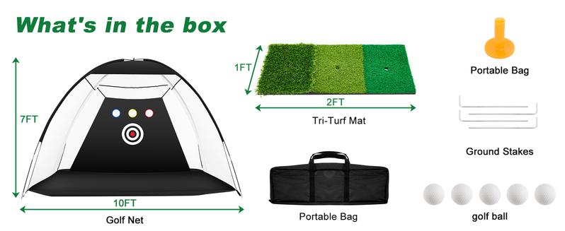 【Christmas Gift】Golf Net, 10 * 7 Ft Golf Practice Hitting Net with Tri-Turf Mat, Carring Bag, Outdoor Multi-Target Training Aid for Garage Backyard Driving with Balls, Ideal Gifts for Men