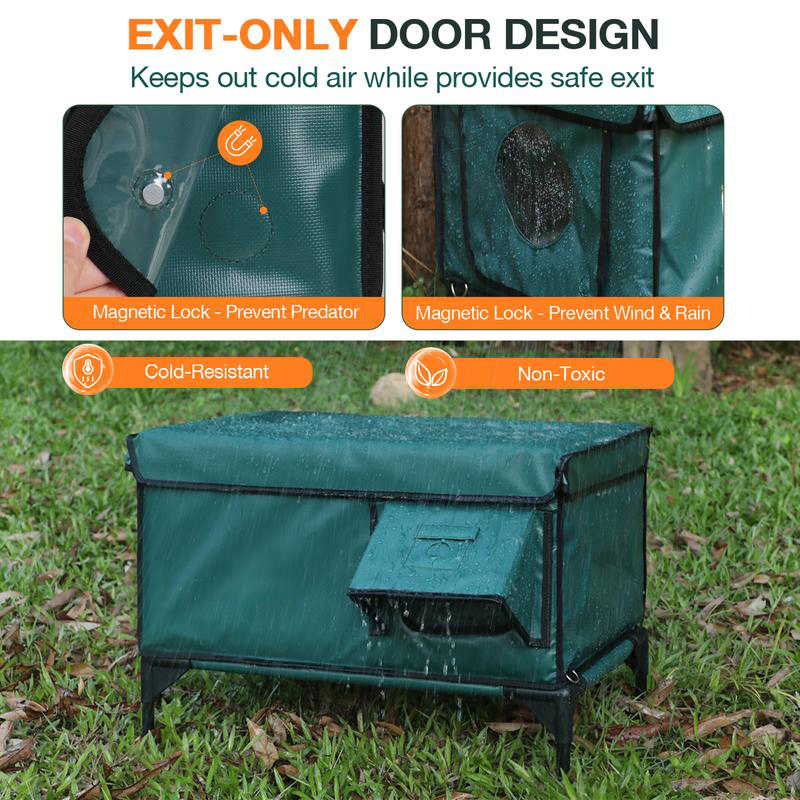 Clawsable Indestructible Heated Cat House for Outdoor Winter, 100% Waterproof, Safe Escape Door, Fully Insulated Outdoor Cat Shelter with Heater for Feral Barn Cats and Kittens