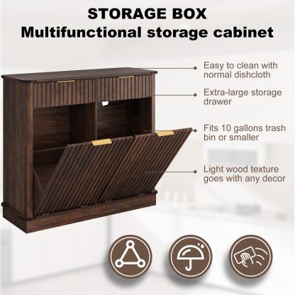 chartustriable Double Tilt Out Fluted Trash Cabinet with 2 Drawers and Charging Station 20 Gallon