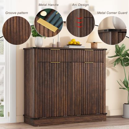 chartustriable Double Tilt Out Fluted Trash Cabinet with 2 Drawers and Charging Station 20 Gallon