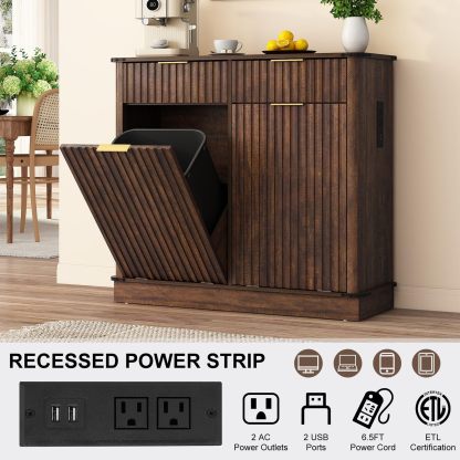 chartustriable Double Tilt Out Fluted Trash Cabinet with 2 Drawers and Charging Station 20 Gallon