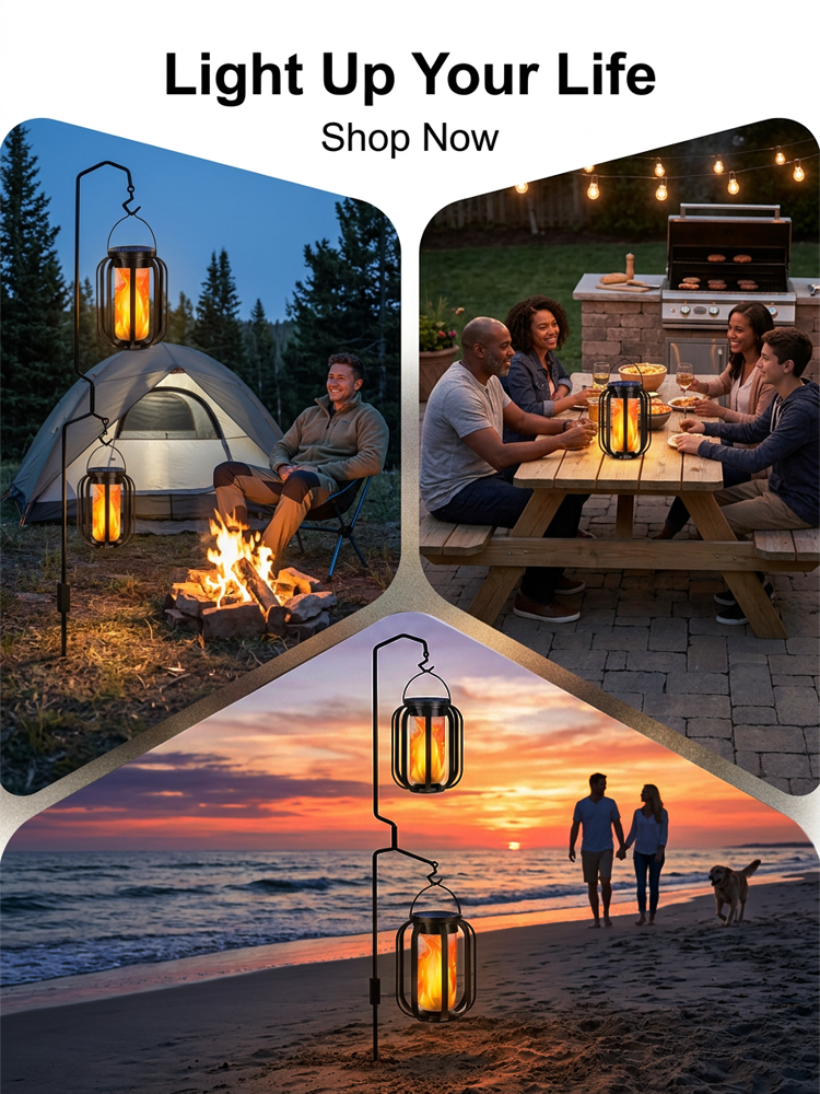✨【No Wiring or Tools Needed】3-in-1 Solar Flame Light | Ground, Hanging & Tripod Outdoor Lamp All-in-One✨
