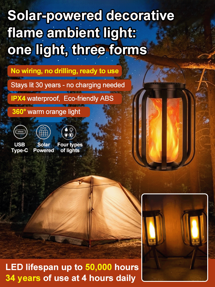 ✨【No Wiring or Tools Needed】3-in-1 Solar Flame Light | Ground, Hanging & Tripod Outdoor Lamp All-in-One✨