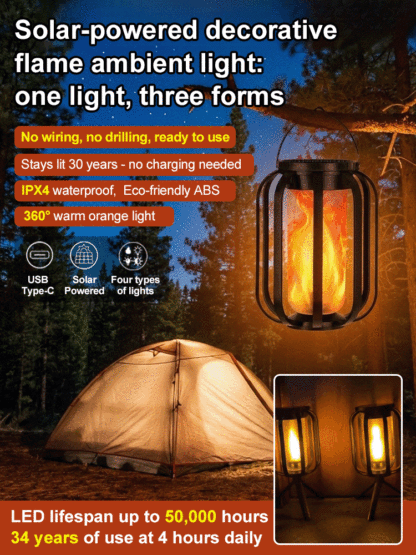 ✨【No Wiring or Tools Needed】3-in-1 Solar Flame Light | Ground, Hanging & Tripod Outdoor Lamp All-in-One✨
