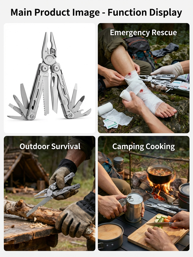 【Tired of fragile tools? 🛠️ 19-in-1 Tactical Multi-Tool forged from German Tungsten-Carbide steel, featuring 50% higherstructural density. Its professional-grade edge retention stays razor-sharp for years!】