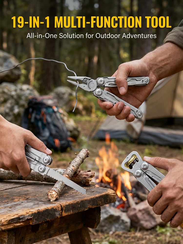 【Tired of fragile tools? 🛠️ 19-in-1 Tactical Multi-Tool forged from German Tungsten-Carbide steel, featuring 50% higherstructural density. Its professional-grade edge retention stays razor-sharp for years!】