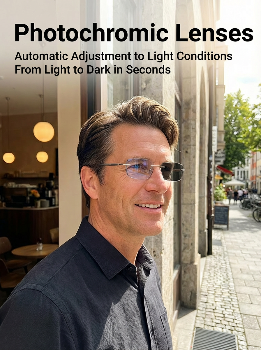 <Designer-Crafted German Titanium> 3-in-1 Smart Progressive Readers: Auto-Focus for All Diopters (+1.0 to +7.0), Photochromic Sunglasses & Blue Light Block! ✨