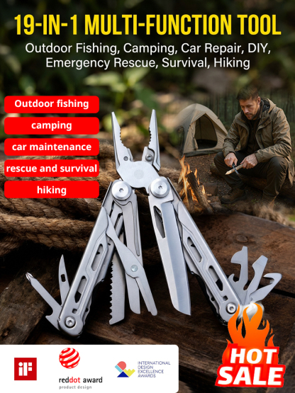 【Tired of fragile tools? 🛠️ 19-in-1 Tactical Multi-Tool forged from German Tungsten-Carbide steel, featuring 50% higherstructural density. Its professional-grade edge retention stays razor-sharp for years!】