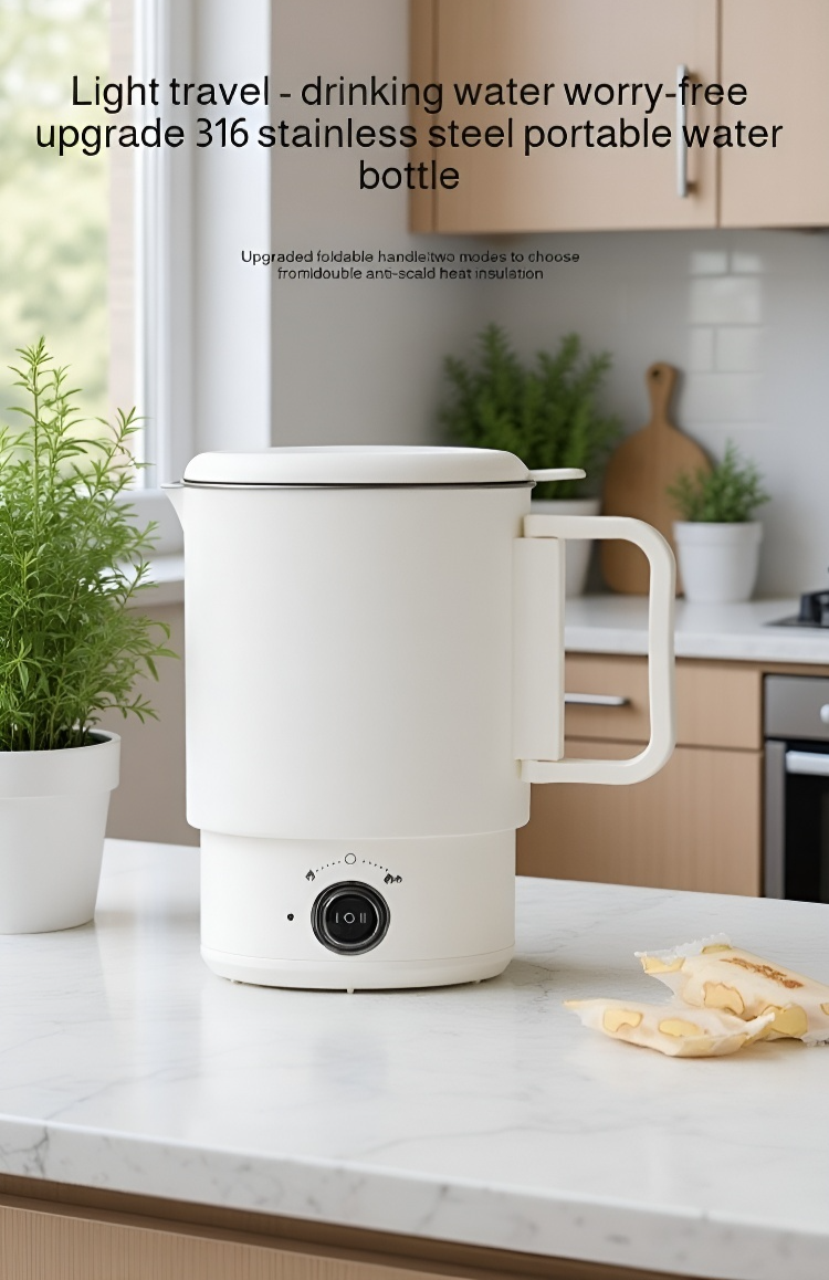 One-piece folding portable kettle for travel