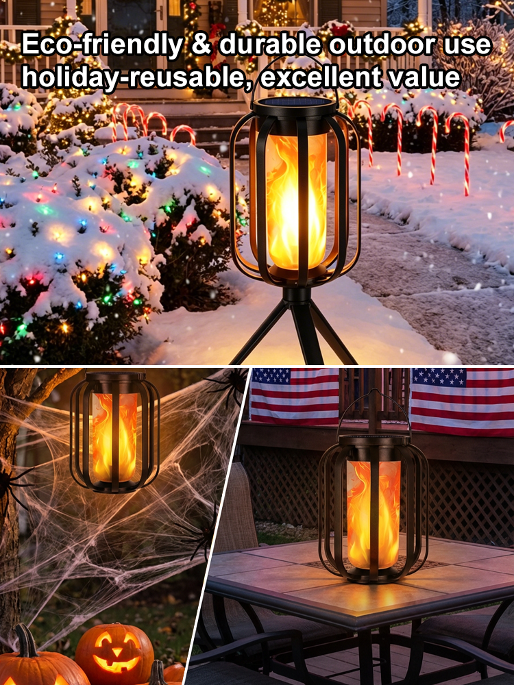 ✨【No Wiring or Tools Needed】3-in-1 Solar Flame Light | Ground, Hanging & Tripod Outdoor Lamp All-in-One✨