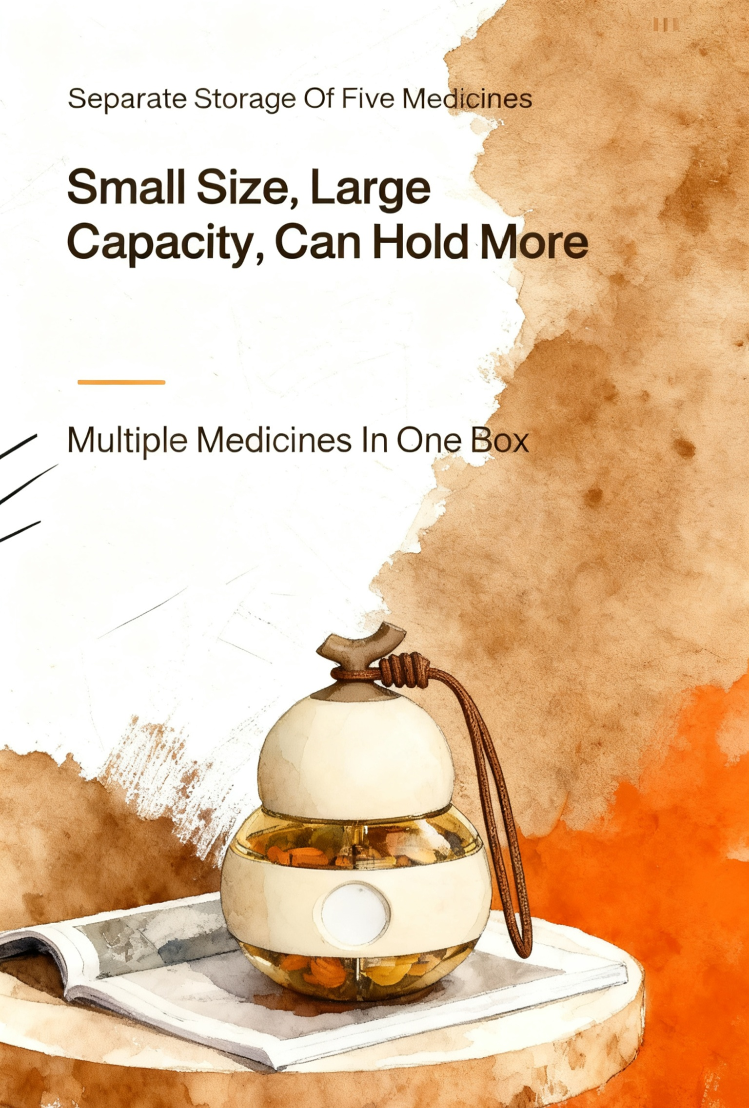 Open gourd-shaped pill box showing two compartments