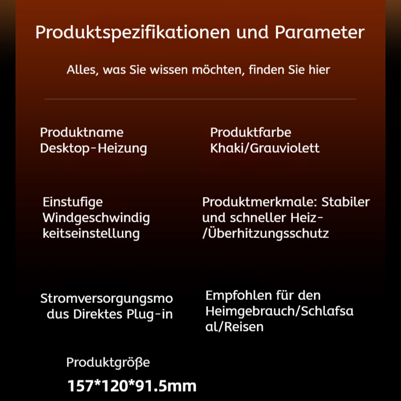 Mini Tisch-Heizlüfter mit energiesparender PTC-Heiztechnologie