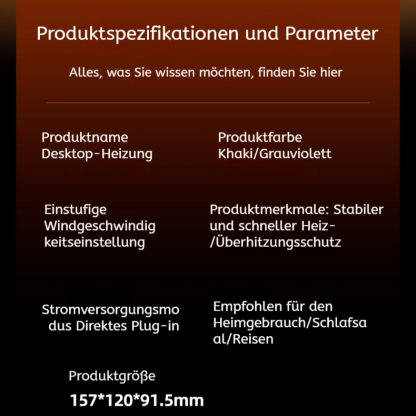 Mini Tisch-Heizlüfter mit energiesparender PTC-Heiztechnologie