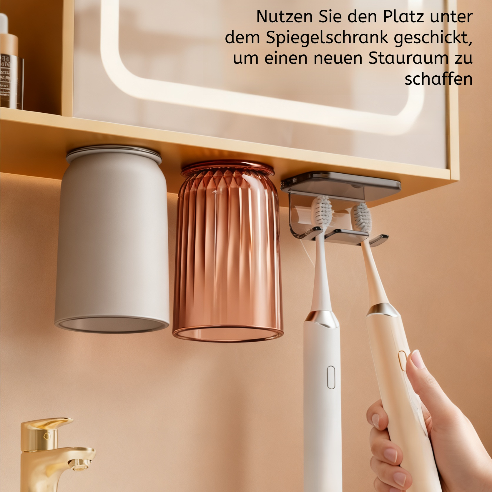 Magnetischer Zahnbürstenhalter am Badezimmerschrank montiert