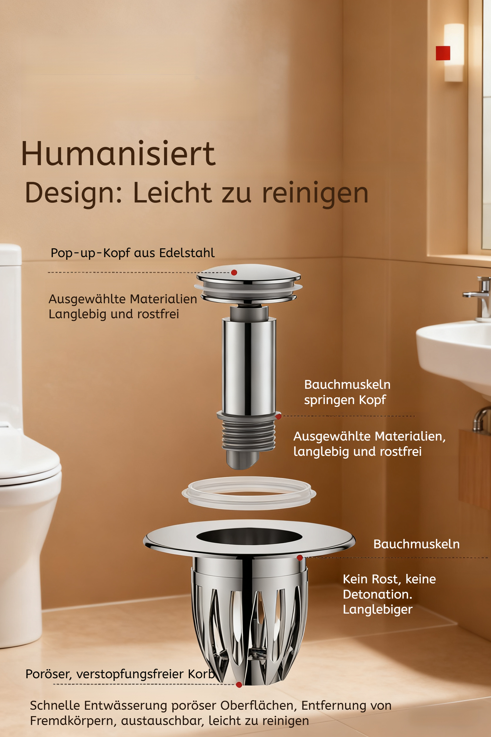 Geruchsfilter im Waschbecken Abflussventil integriert