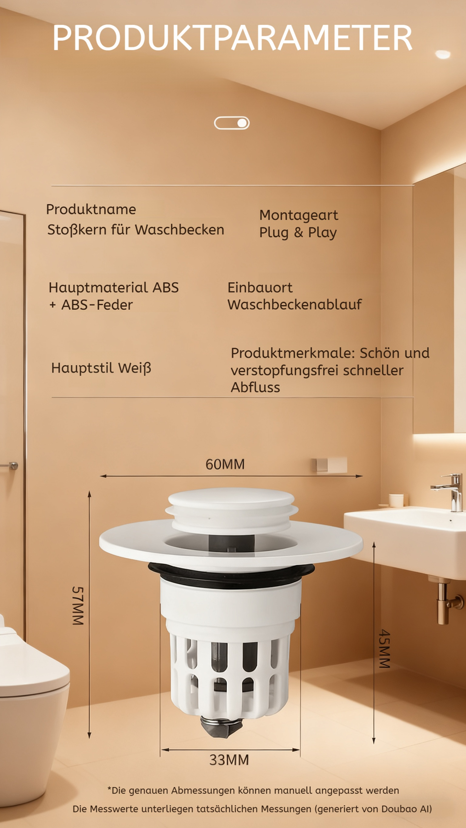 Sanitär Pop-up-Ventil mit Geruchsfilter Funktion