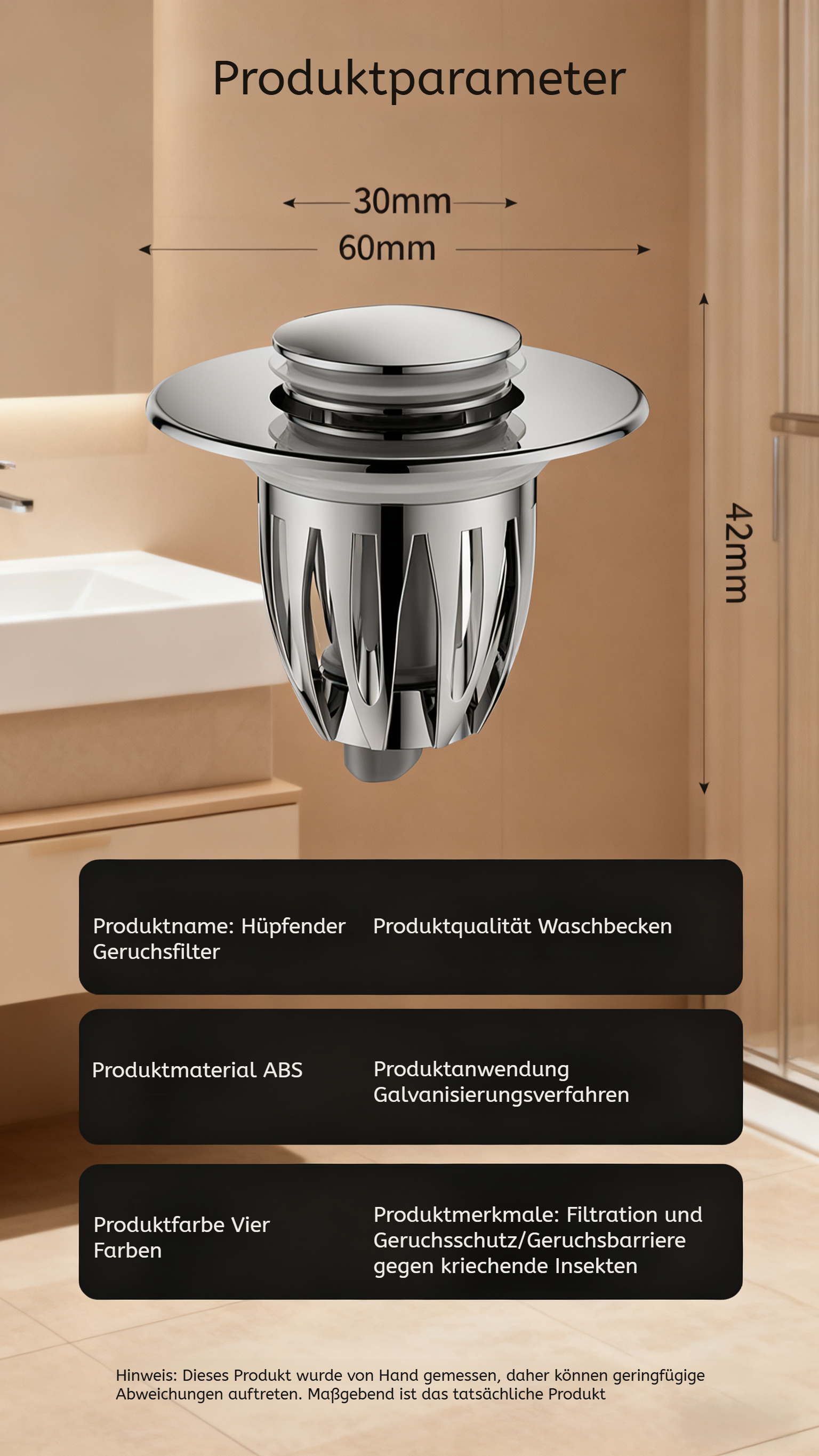 Waschbecken Zubehör mit Pop-up-Funktion