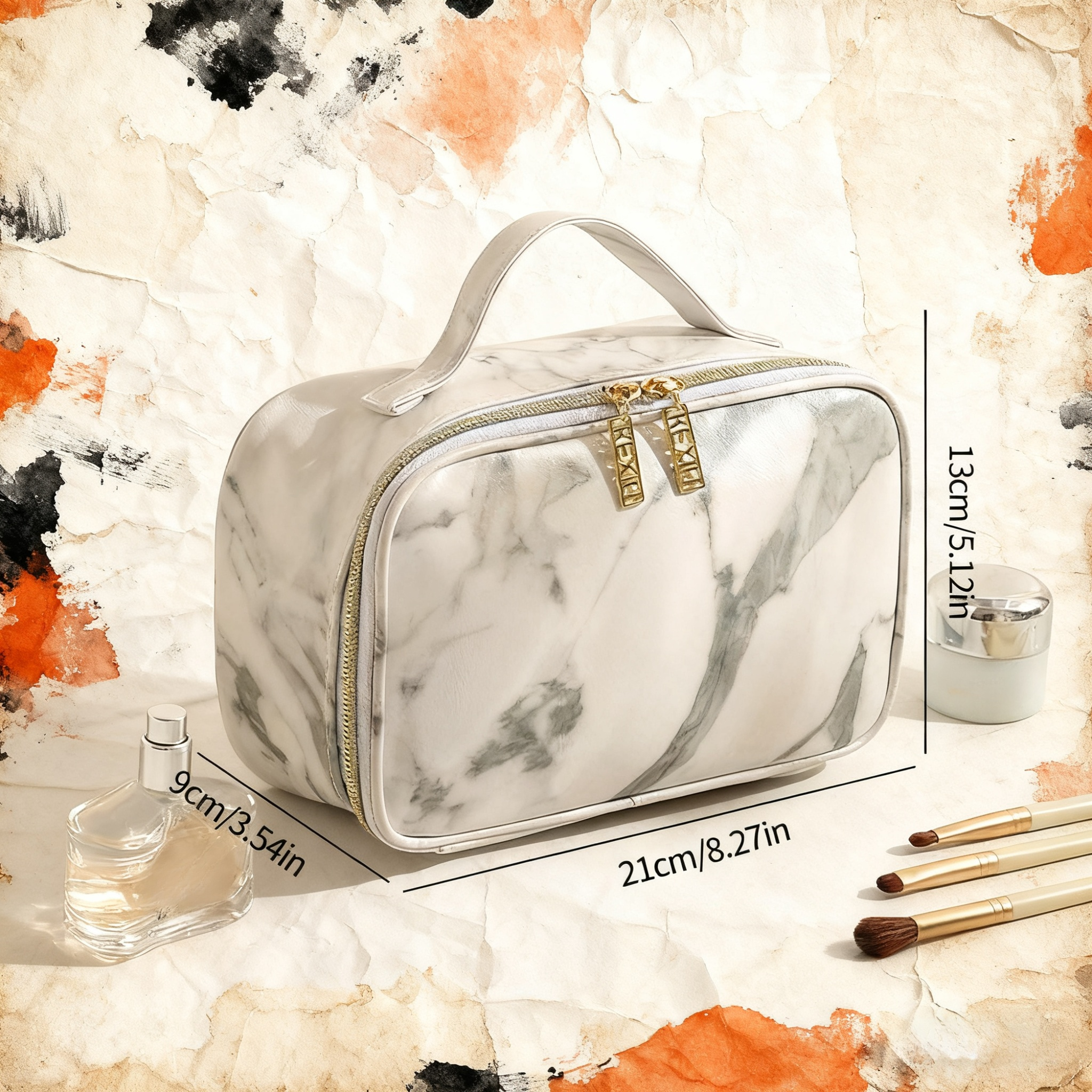  Large Capacity Marble Pattern Travel Cosmetic Bag