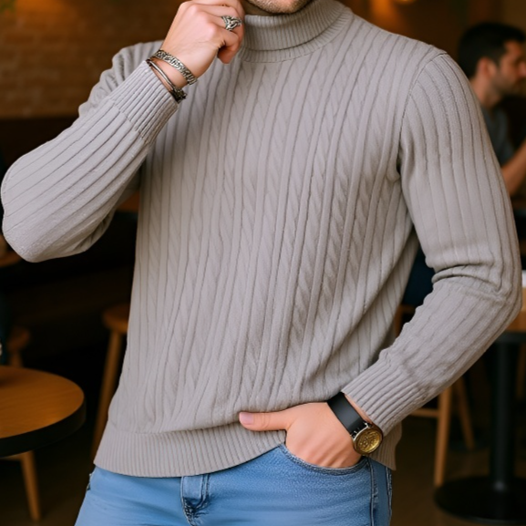 Férfi pulóver részletes fonott minta