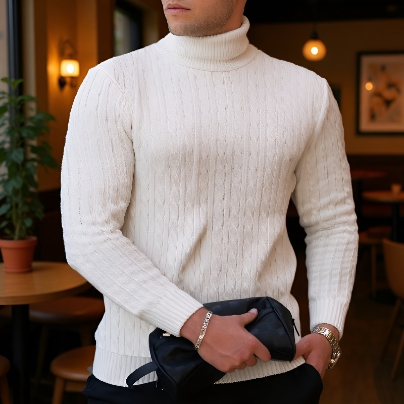 Stílusos férfi pulóver fonott mintával