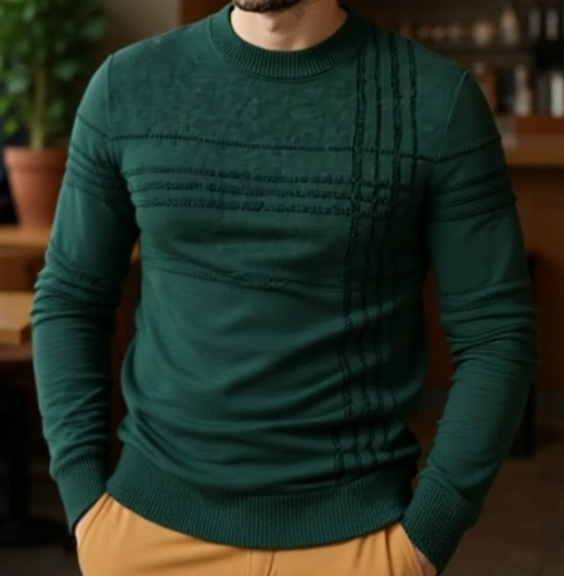 Modern férfi kötött pulóver kerek nyakkal