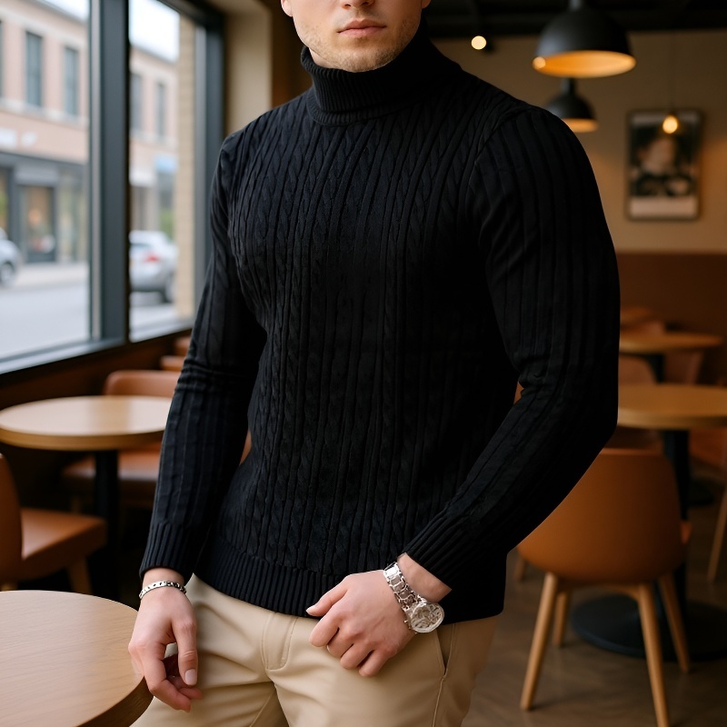 Kényelmes férfi pulóver magas nyakkal