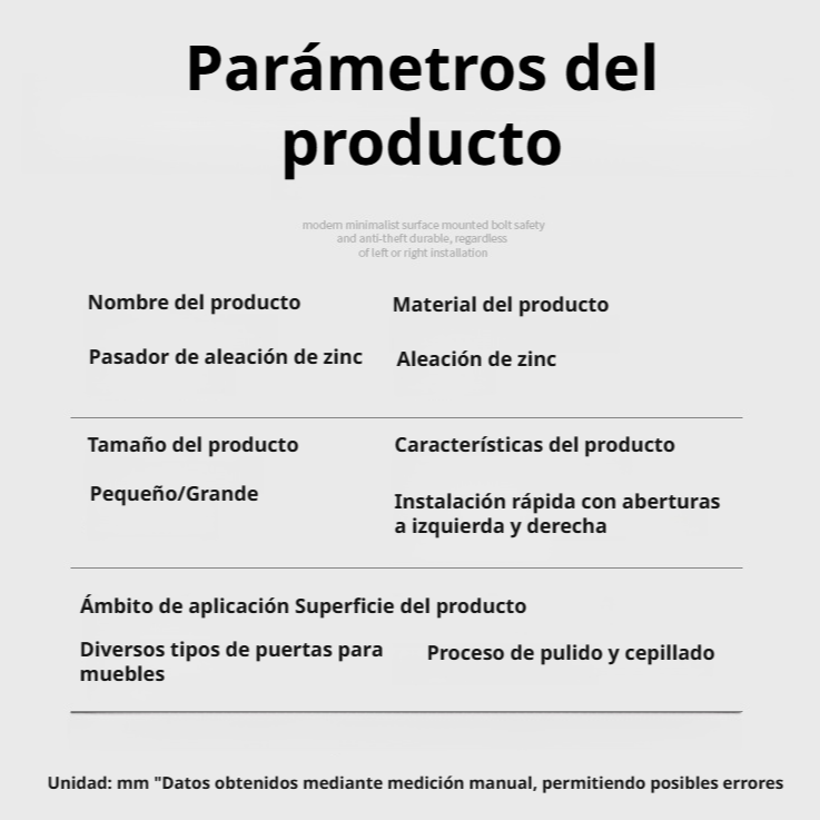 Cerrojo giratorio de aleación de zinc reforzado y antirrobo