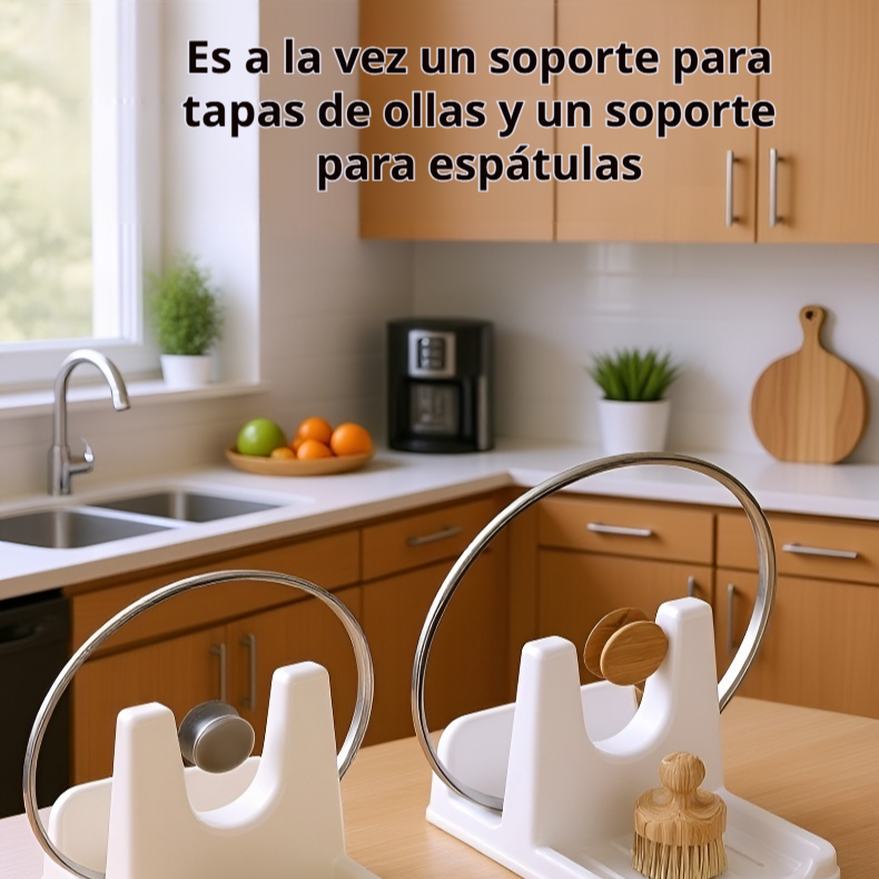 Soporte multifuncional para tapa de olla y drenaje de cocina