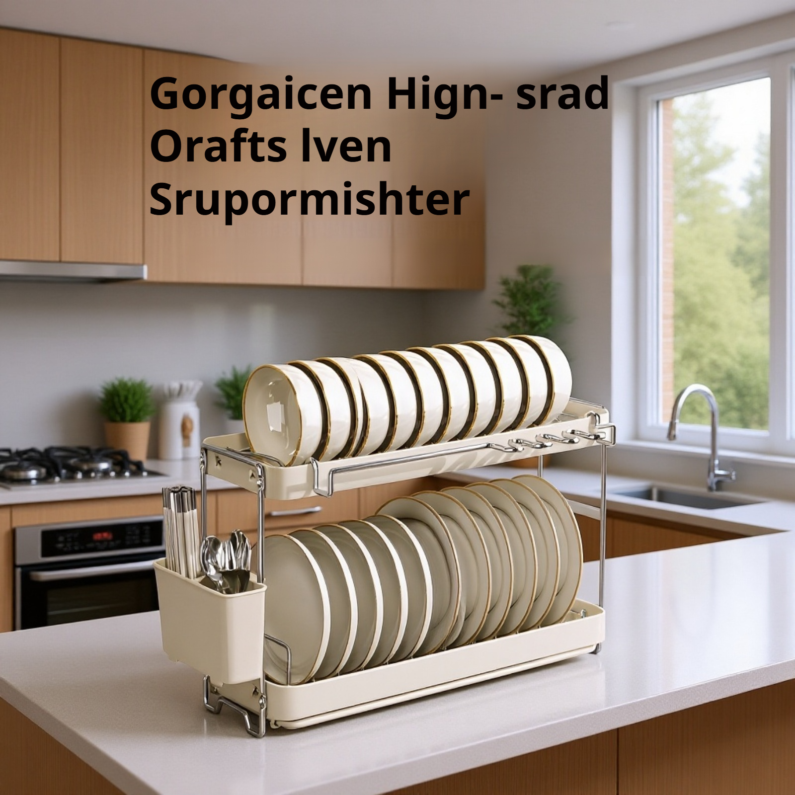 Escurridor de platos de acero inoxidable sobre encimera