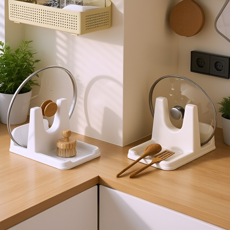 Soporte multifuncional para tapa de olla y drenaje de cocina