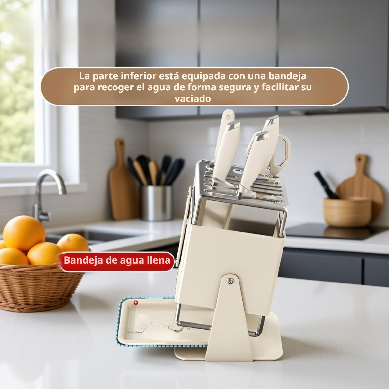 Organizador de cuchillos de cocina con diseño compacto