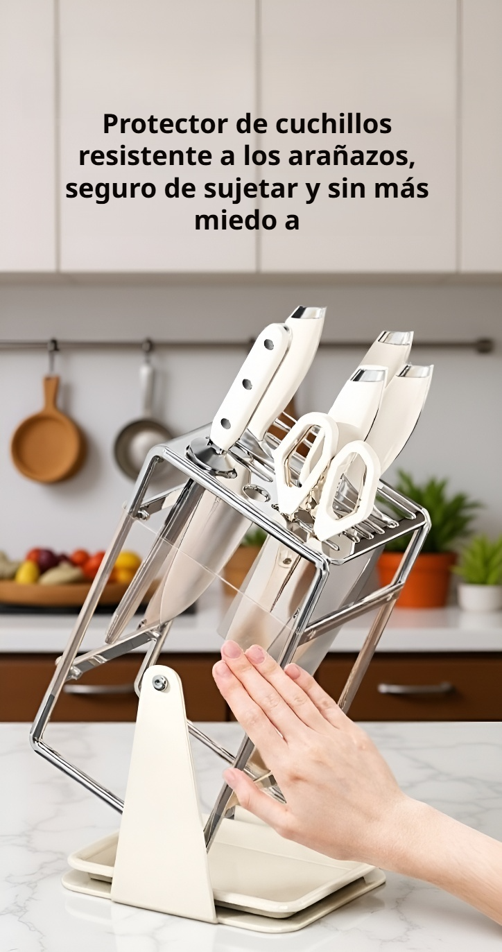 Estante giratorio para cuchillos mostrando cuchillos almacenados