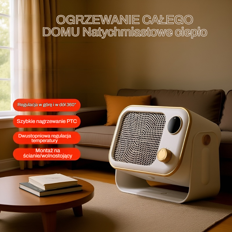 Ceramiczny grzejnik PTC naścienny, montaż bez wiercenia, cicha praca