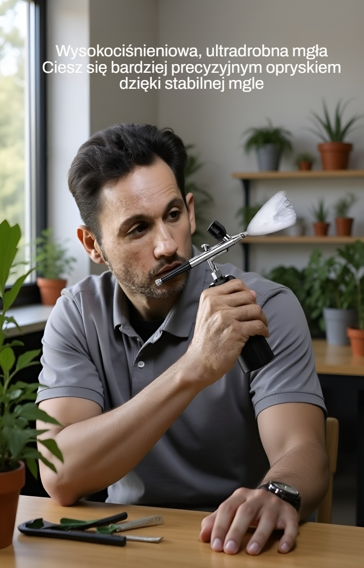 Zbliżenie na dyszę mini pistoletu natryskowego