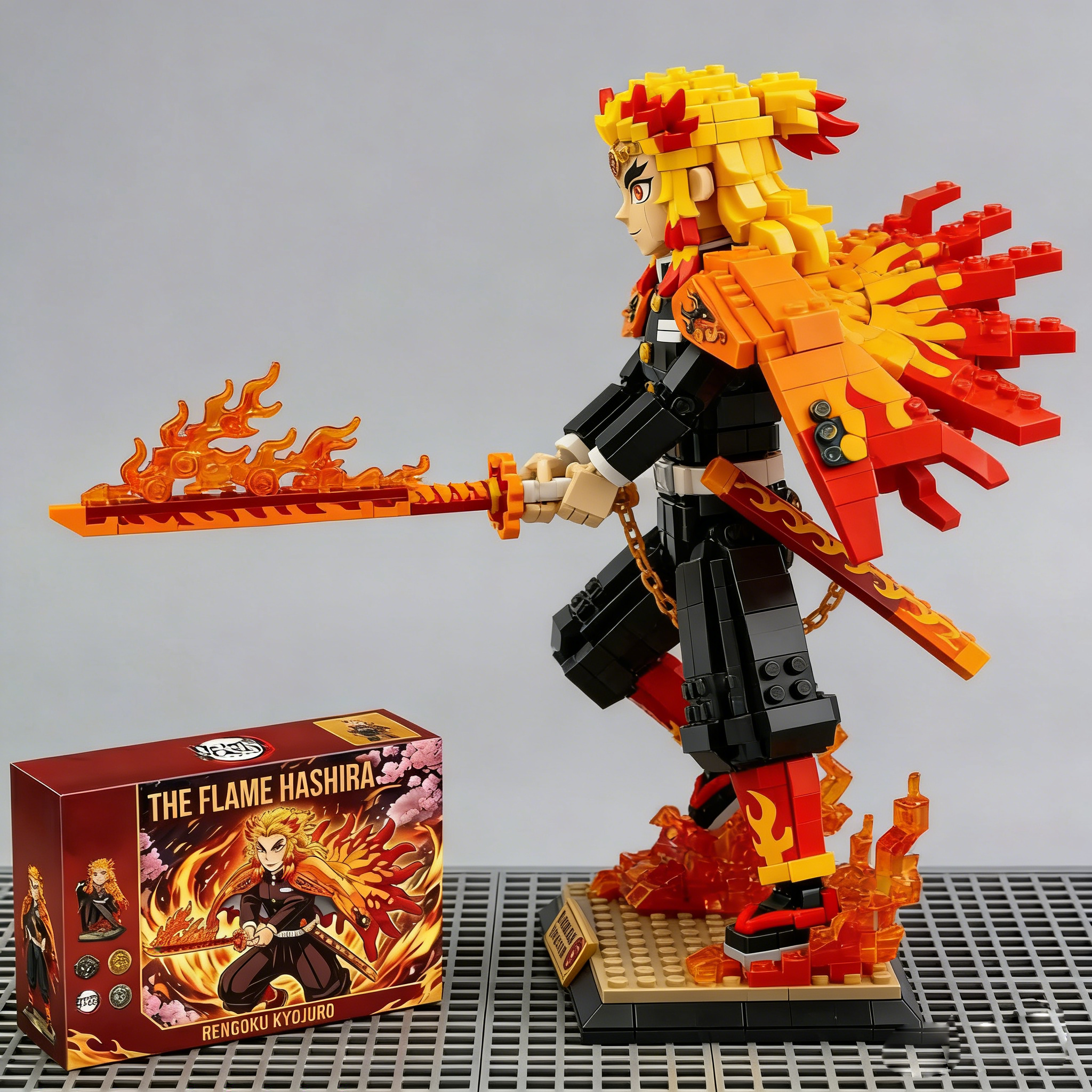 Demon Slayer Rengoku Block Figure – Flame Hashira Anime Brick Collectible Display Model