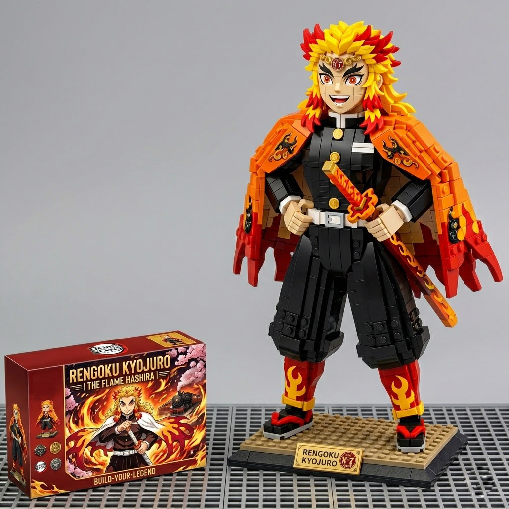 Demon Slayer Rengoku Block Figure – Flame Hashira Anime Brick Collectible Display Model