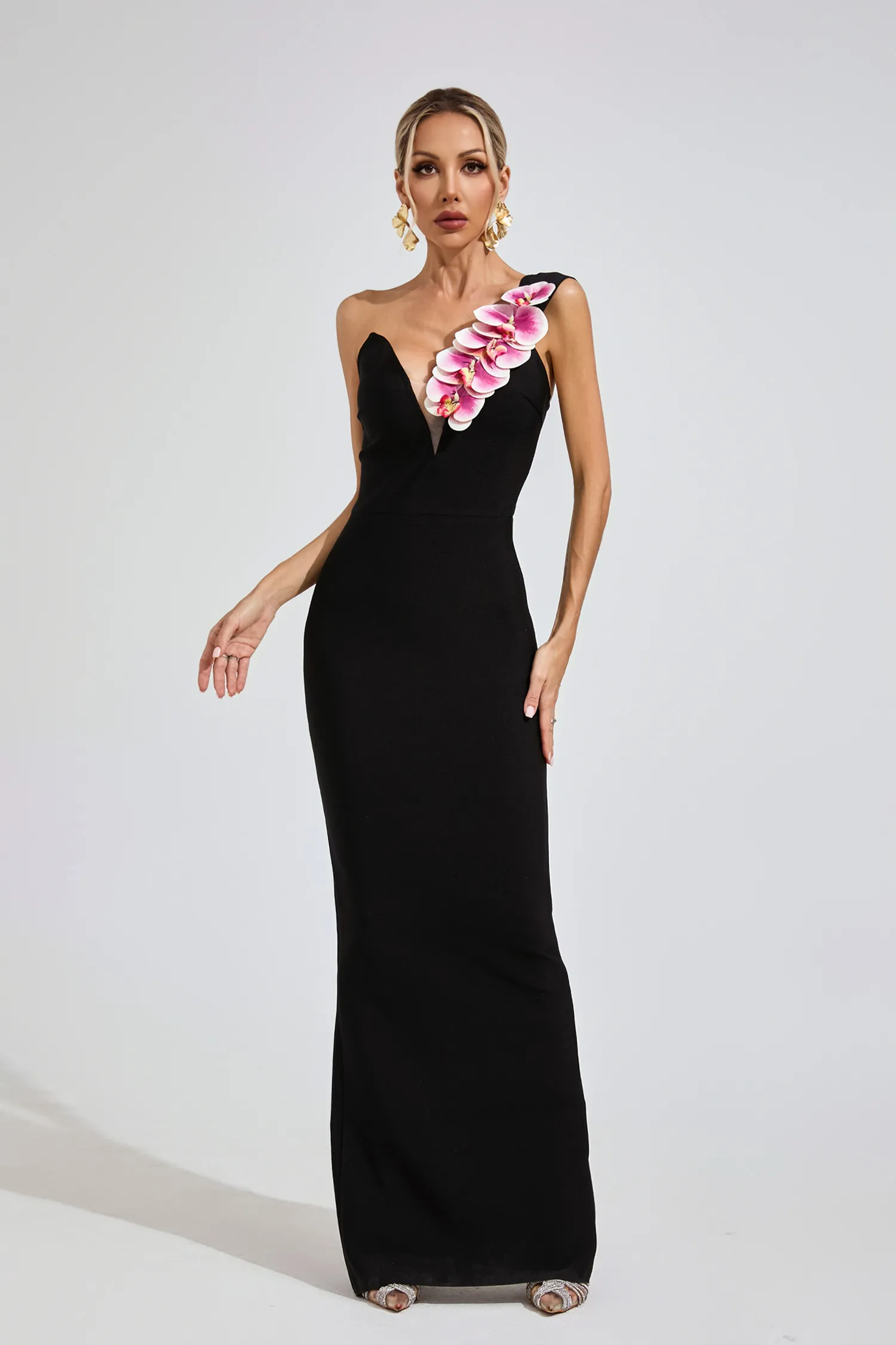 Ashlyn Black One-Shoulder Dress