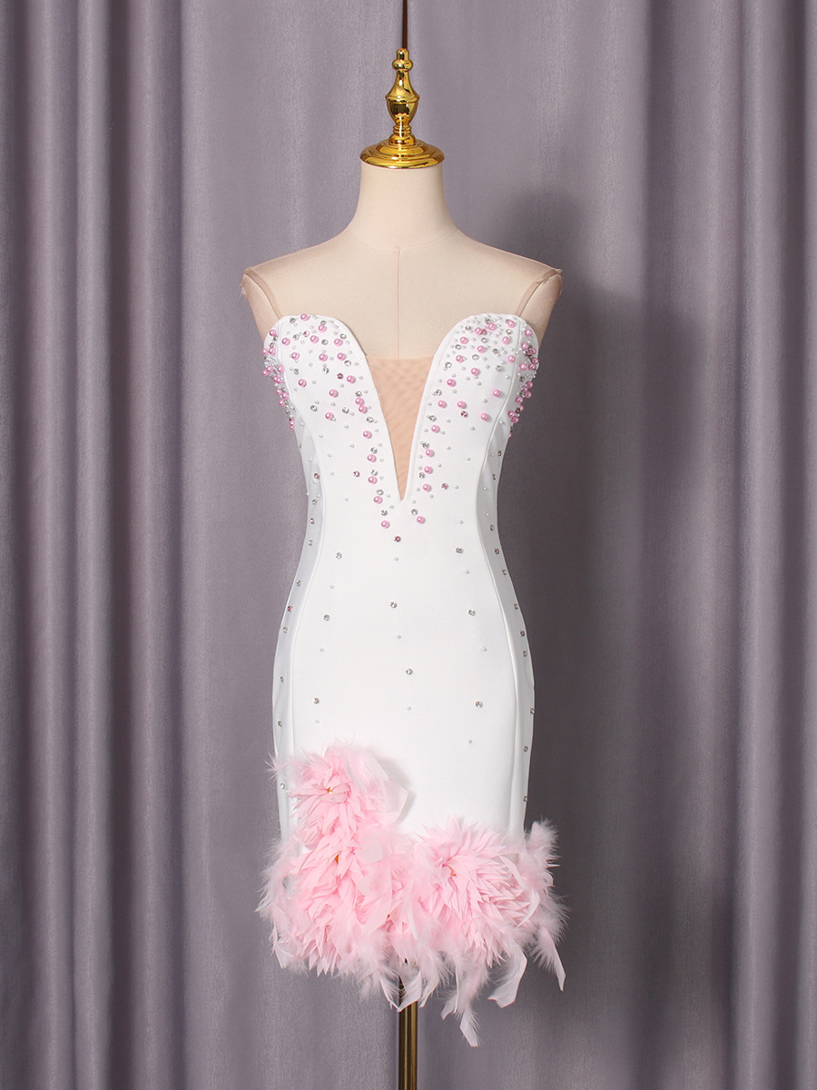 Adela Strapless deep V-neck fitted waist elegant bodycon dress