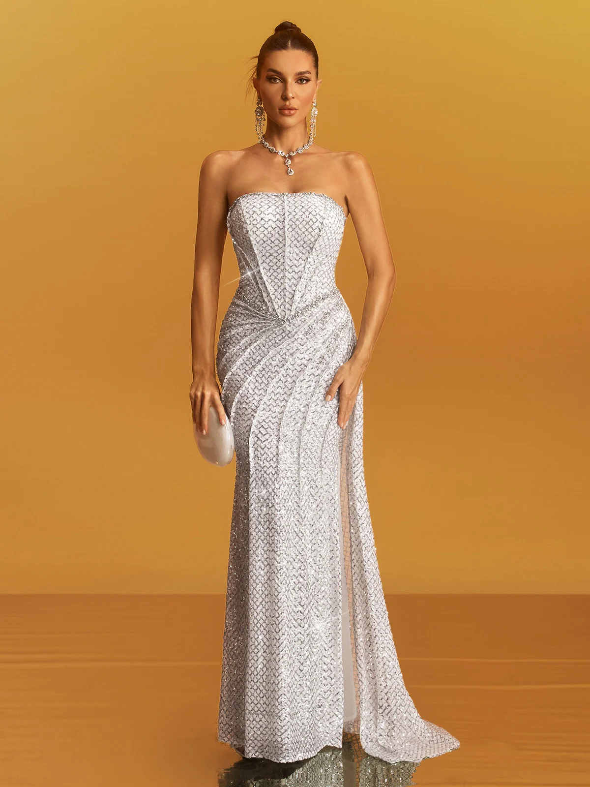 Annabel White Sequined Maxi Dress