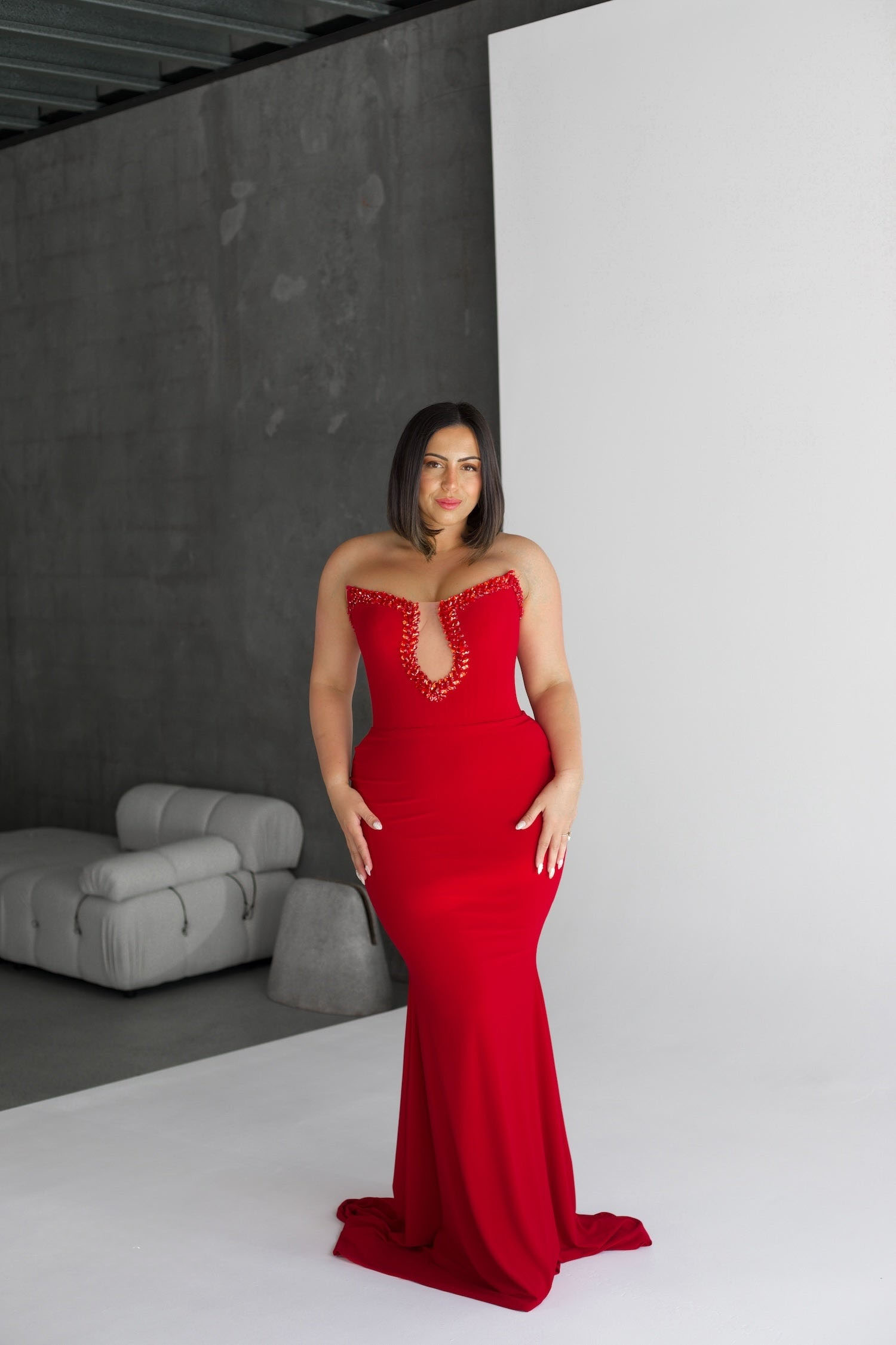 Ashlyn Red Bandage Evening Dress