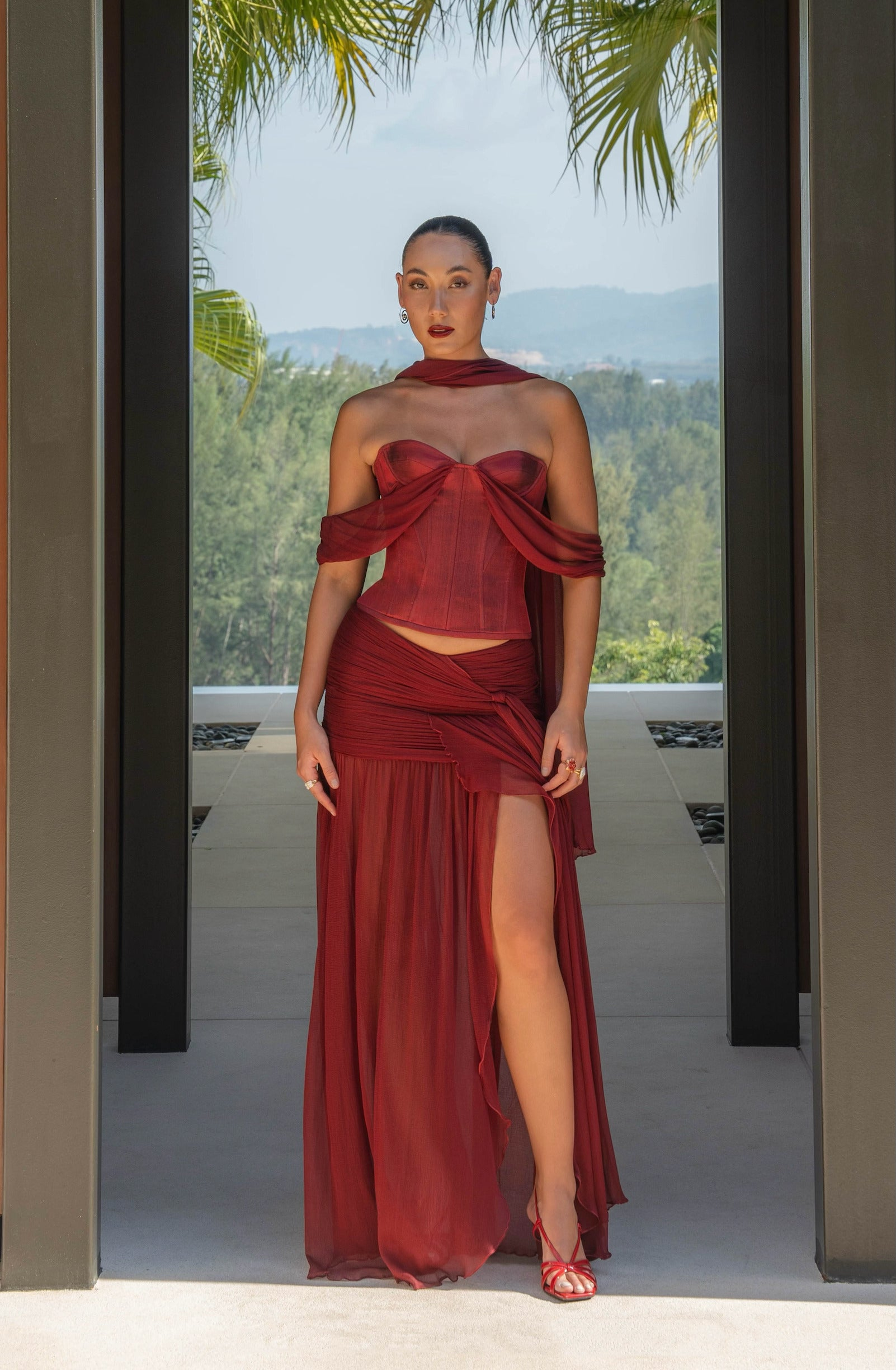 Brynn Red Strapless Two-Piece Set